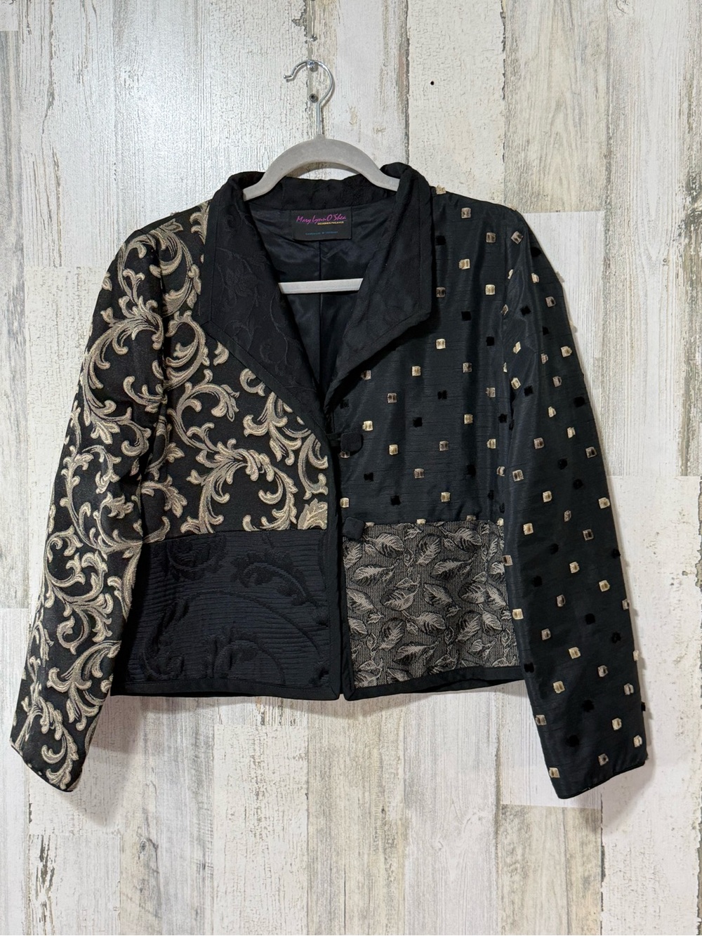 Mary Lynn o’Shea Mixed Brocade Patchwork Blazer in Black & Gold